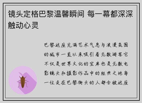 镜头定格巴黎温馨瞬间 每一幕都深深触动心灵